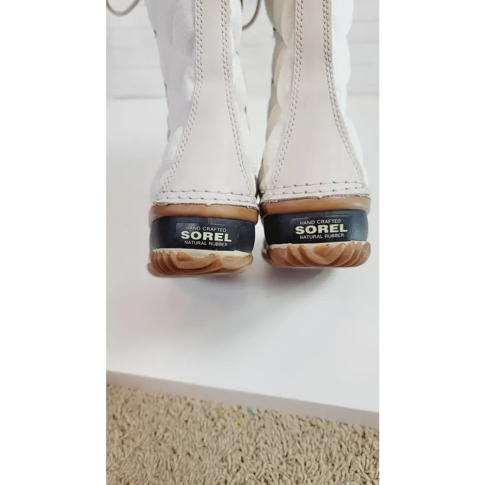 SOREL OUT & ABOUT TALL WATERPROOF LACE UP BOOTS IN WHITE, SZ 6.5